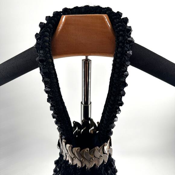 Vintage Black Beaded Evening Purse with Bike Chain Strap Accent Y2K Goth - Picture 4 of 9